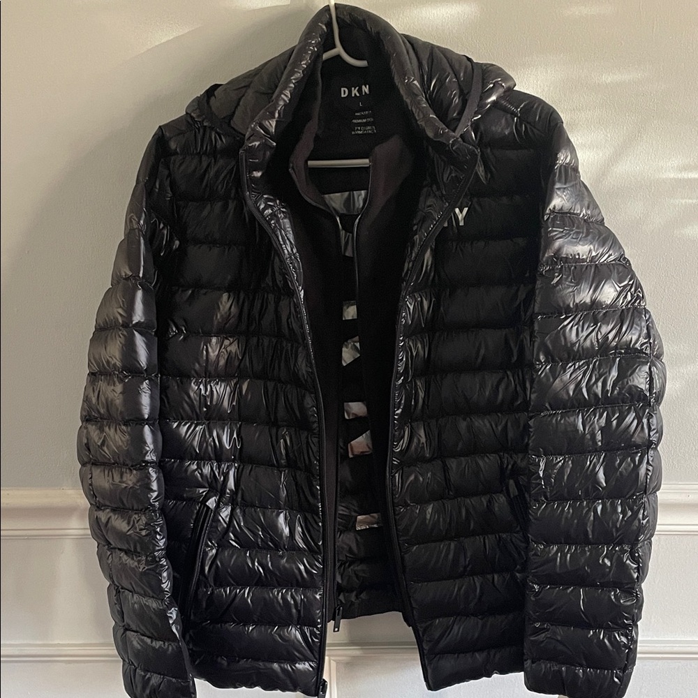 DKNY Men's Shiny Black Puffer Coat